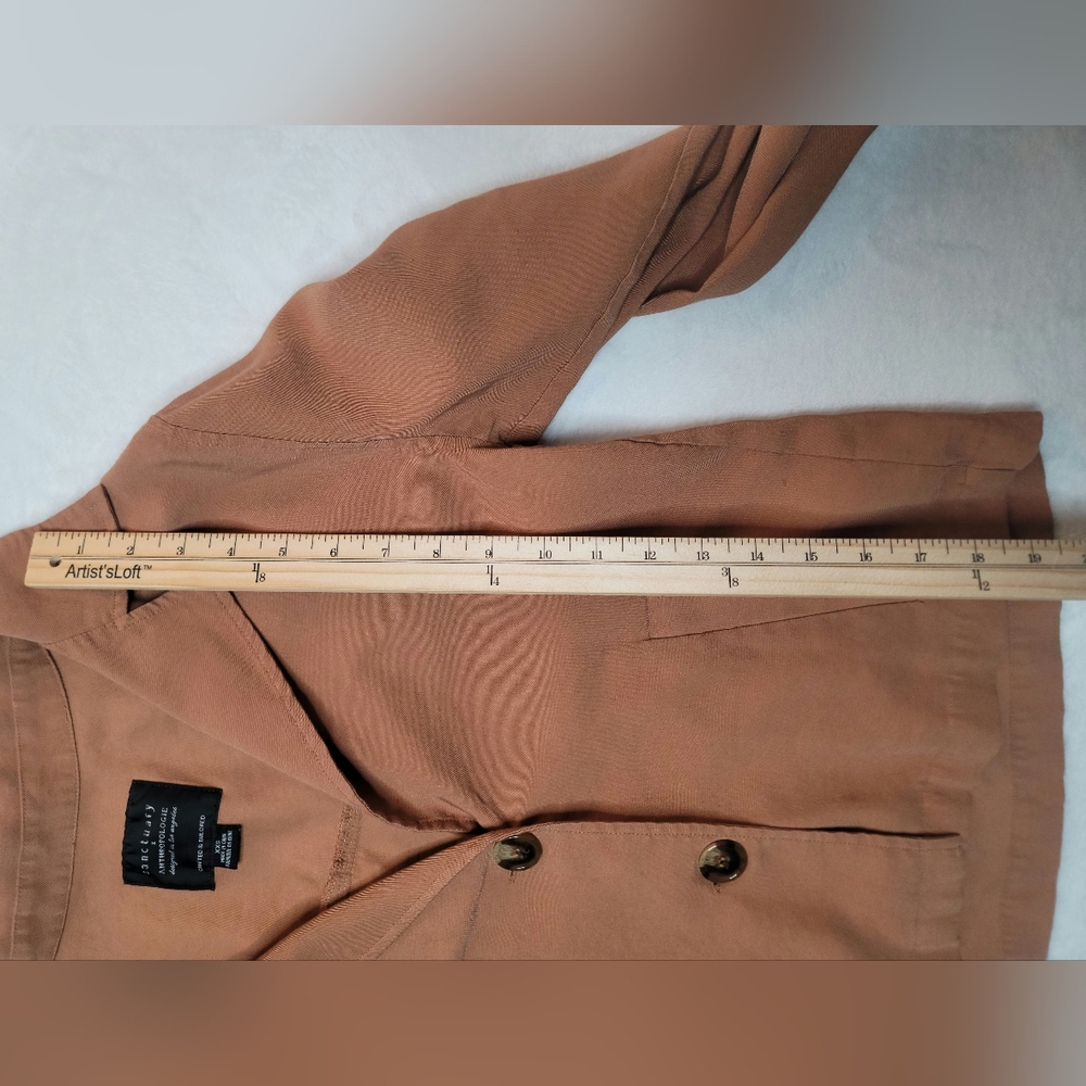 Anthropologie X Sanctuary Cropped Trench Coat Sz XXS Tan Slant Pockets Buttons - Picture 8 of 16